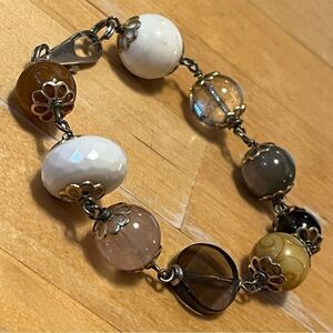 Art Deco Crystal Beaded Bracelet Wire Flower Design Small Wrist Fit